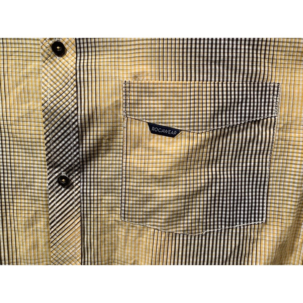 3XL Rocawear Classic Yellow/White/Brown Fade Checks Button Down Long Sleeve - Picture 5 of 16